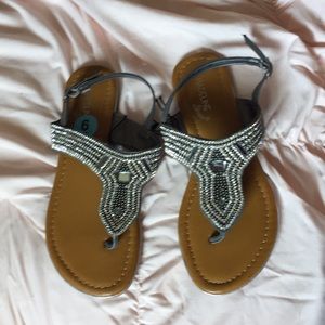 Blinged our gray sandals! Size 6